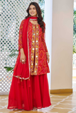 Rangriti Fox Georgette Bandhani Kurti Palazzo Set with Mirror Work Dupatta