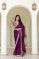 Kasturi Silk Saree with Zari, Dori & Sequins Foil Embroidery