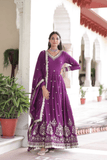 Purple Royal Vichitra Silk Anarkali Gown Set - kavyo.in