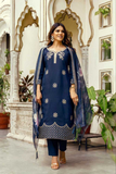 Midnight Bloom Roman Silk Dupatta Set