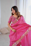 Premium Gold Crush Saree with Heavy Embroidery, Codding & Sequins Work