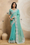 Soft Moss Chiffon Saree with Embroidered Aari Cutwork Border