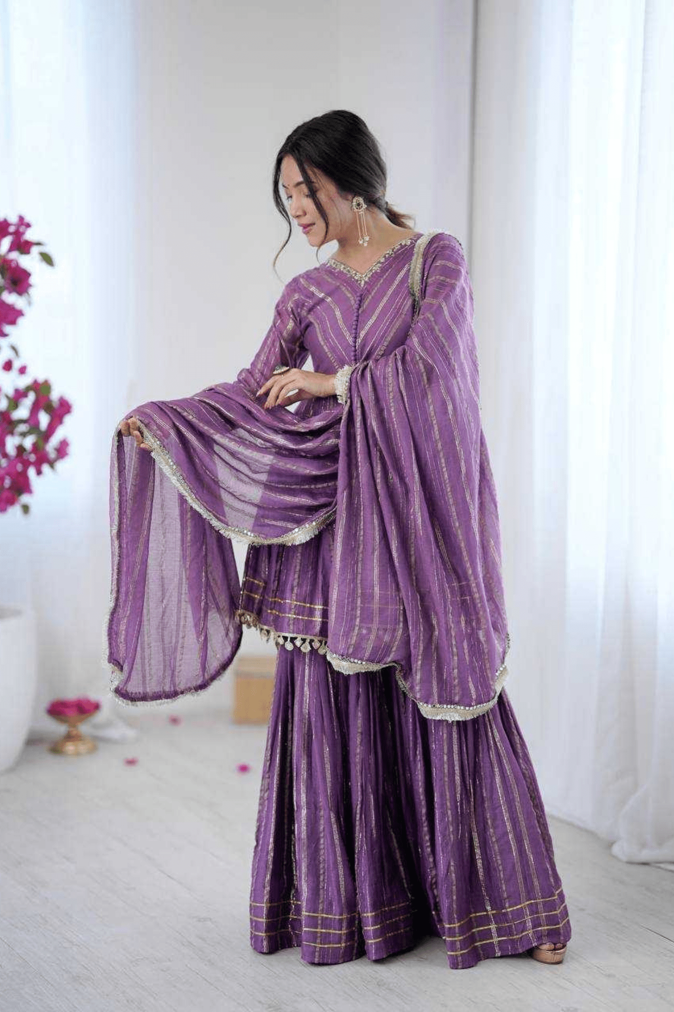 Purple Mal Chanderi Mirror Work Sharara Palazzo Set - kavyo.in