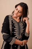 Special Black Designer Embroidered Top Pant Set with Dupatta - kavyo.in