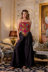 Embroidered Bangalori Silk Top with Pure Butti Palazzo Set