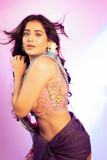 Purple & Pink Tebby Silk Saree with Katdana & Pearl Work