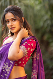 Purple Viscose Chinnon Saree with Heavy Embroidery & Contrast Blouse