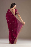 Maroon Frandy Satin Silk Saree with Sequins & Jari Dori Embroidery