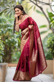 Magenta Gold Banarasi Lichi Silk All-Over Jacquard Saree
