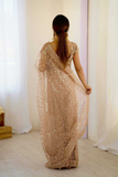 Net Saree with Heavy Sequins & Dori Work- Cream