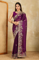 Purple Premium Soft Rangoli Silk Saree with Embroidery & Cutwork Border