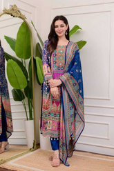 Royal Blue Chinon Printed Suit with Dupatta