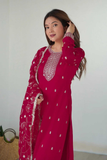 Pink Valam Embroidered Georgette Kurta Pant Dupatta Set