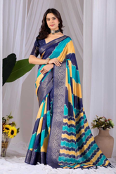Soft Lichi Silk Saree with Diagonal Patola Print & Woven Zari Border