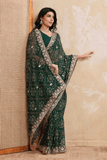 Royal Bandhej Soft Georgette Wedding Saree with Heavy Cutwork Border - kavyo.in