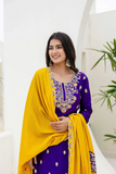 Royal Blue Chinon Silk Kurti Set with Dupatta