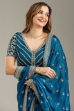Soft Fancy Chiffon Saree with Zari Pallu & Hand Stone Work
