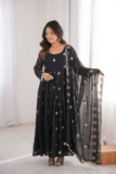 Black Sequin Embroidered Georgette Anarkali Gown Set - kavyo.in