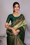 Medallion Banarasi Soft Silk Large Buti Zari Woven Saree