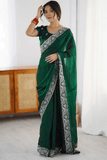 Green Rangoli Party Wear Saree with Embroidered Border Lace - kavyo.in