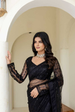 Elegant Black Soft Mono Net Saree with Sequins & Thread Embroidery