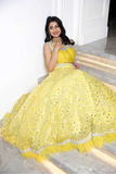Sunshine Yellow Georgette Lehenga with Zari, Foil Work & Net Ruffle Border