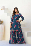 Ahana Floral Georgette Kurti Pant Set with Chiffon Dupatta