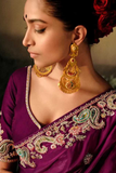 Wine Rangoli Silk Saree with Exquisite Embroidery & Piping Border Detailing