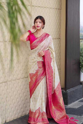 Elegant Off-White Banarasi Lichi Silk Saree