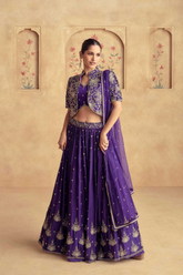 Royal Violet Chinon & Real Georgette Embroidered Indo-Western Lehenga Set