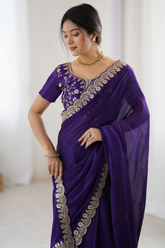 Rohini Purple Elegance Party Wear Saree Set