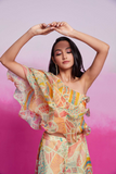 Peach Organza Floral Ruffle Top with Palazzo Set