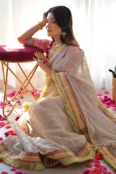 Premium Sequin Saree with Embroidered Border & Bangalori Silk Blouse