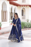 Teal Blue Royal Vichitra Silk Anarkali Gown Set - kavyo.in