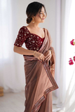 Brown Luxe Net Party Wear Saree Set