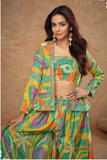 Vibrant Multicolor Chinon Silk Palazzo Set