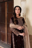 Royal Mocha Velvet Embroidered Kurta Palazzo Set