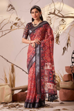 Red Patola Premium Linen Cotton Ethnic Print Saree