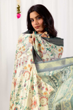 Cream Darbar Soft Lichi Silk Floral Print Saree