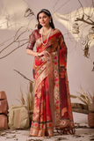 Crimson Canvas Premium Linen Cotton Artistic Print Saree