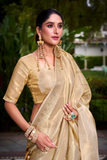 Golden Glow Tissue Silk Saree with Zari Weaving Work
