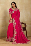 Soft Fendy Chiffon Saree with Embroidered Cutwork Aarco Border & Matching Blouse