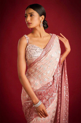 Heavy Faux Georgette Saree with Padding Print, 7MM Sequins & Multi Embroidery Work