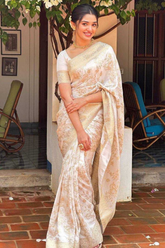 Soft Lichi Silk Cream Saree with Elegant Jacquard Weave