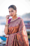 Antique Gold Lichi Silk Heavy Banarasi Zari Woven Saree