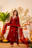 Royal Vichitra Silk Embroidered Kurta Pant Dupatta Set