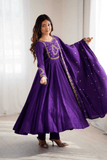 Royal Purple Roman Chanderi Silk Anarkali Gown Set - kavyo.in