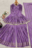 Purple Mal Chanderi Mirror Work Sharara Palazzo Set - kavyo.in