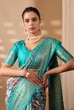 Sea Glass Soft Lichi Silk Abstract Print Sare