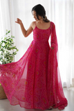 Emerald Red Chiffon Bandhej Anarkali with Dupatta